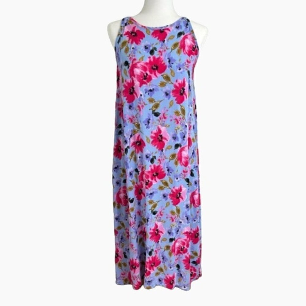 Women Loungewear Size Large Blue Floral Maxi Sleeveless Dress